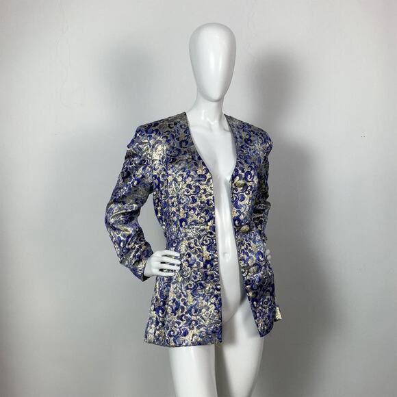 Mary McFadden MMF Collection Brocade Blue and Gold Jacket. Size 10 - Picture 6 of 7